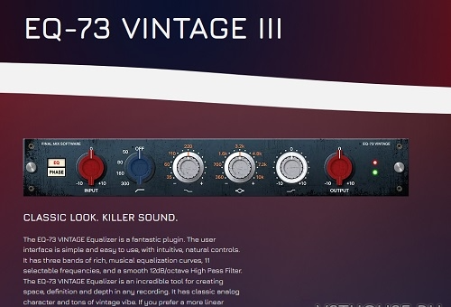 【3 段复古均衡器】Final Mix Software – EQ-73 VINTAGE III v.3.0.0 VST, VST3, AAX, AU WIN.MAC x64-云欣小站